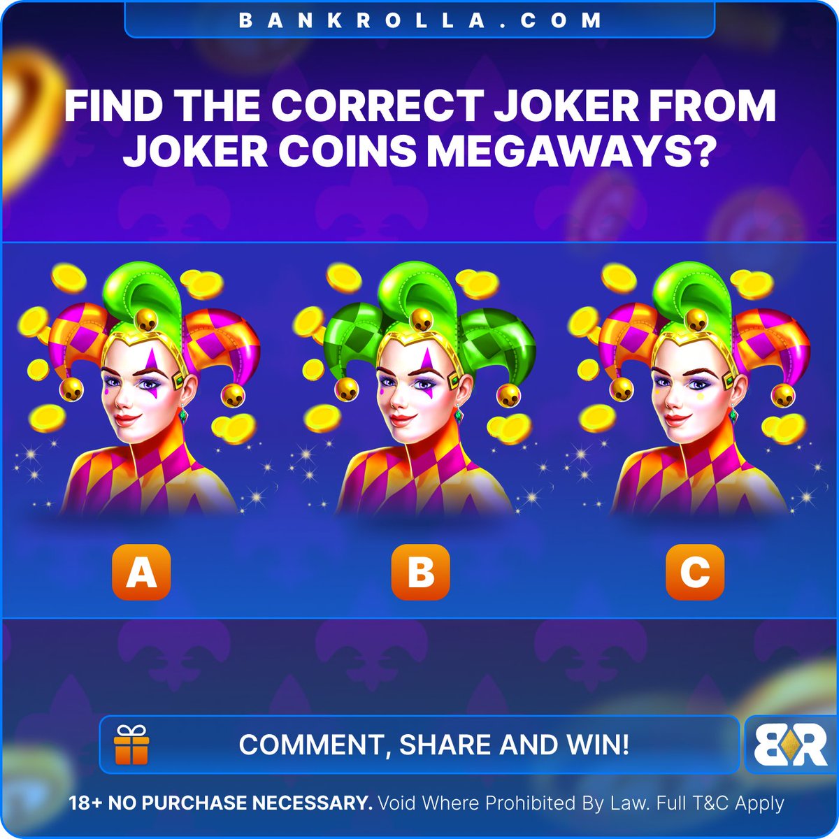 bankrollacom's tweet photo. 🎯Joker Coins Megaway CHALLENGE Time!🎯
Joker’s up to his old tricks… Can you guess which one is the real deal? 🃏 Only ONE of these 3 Jokers is the true star from Joker Coins Megaways 🎰 

🎁 Winner gets 30,000 GC + 3 SC!

How to enter:
✅ Like & Repost this post
💬 Drop your answer in the comments, tag @Bankrolla (+ tag a friend for extra luck)🍀

🎩✨ Let the fun begin!

#Bankrolla #SocialCasino #Sweepstakes #NewSocialCasino #Nopurchaseneeded