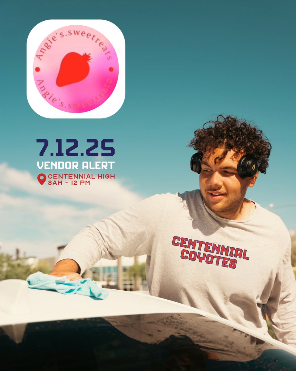 Centennial Coyotes Football (@cehsfootball) on Twitter photo 🍰✨ Angie’s Sweet Treats is pulling up with all the baked goodies! 
.
Saturday, July 12
🕗 8 AM – 12 PM
📍 Centennial High School
🎉 Free washes for Cen10 teachers, snacks, merch, and good vibes all around! 🍰✨ Angie’s Sweet Treats is pulling up with all the baked goodies! 
.
Saturday, July 12
🕗 8 AM – 12 PM
📍 Centennial High School
🎉 Free washes for Cen10 teachers, snacks, merch, and good vibes all around!