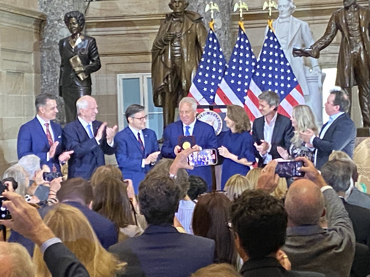 maxcottontv's tweet image. Happening now on Capitol Hill: @SpeakerJohnson is presenting three-time Tour de France champion Greg LeMond with the Congressional Gold Medal. @GrayDCnews