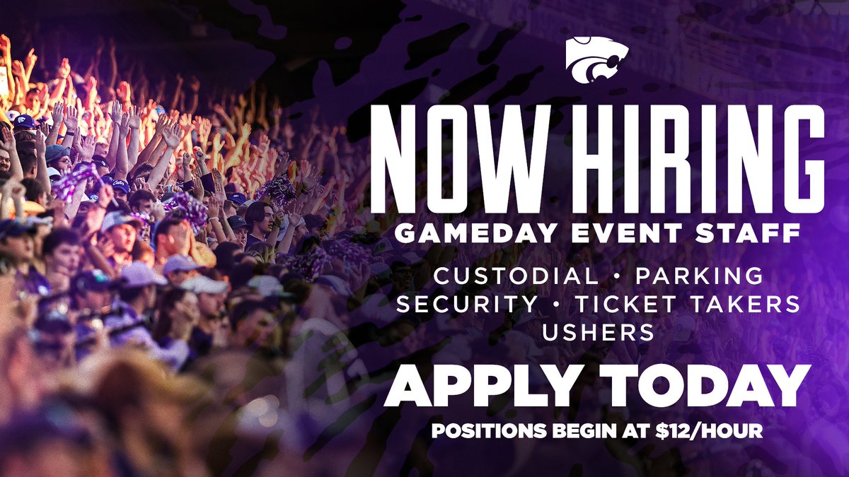 K-State Athletics Event Staff is seeking applicants for the '25-26 season who are committed to providing the best fan experience in the Big 12 🙌

APPLY ➡️ kstatesports.com/workthegames

Questions?
📲 785-532-7934
📧 eventstaff@kstatesports.com
