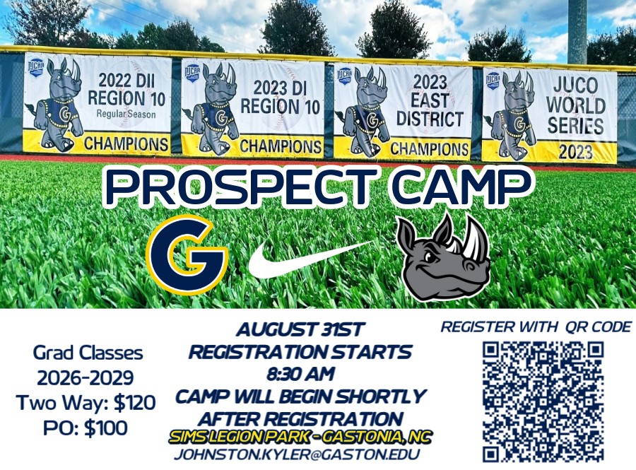 𝑮𝒂𝒔𝒕𝒐𝒏 𝑪𝒐𝒍𝒍𝒆𝒈𝒆 𝑷𝒓𝒐𝒔𝒑𝒆𝒄𝒕 𝑪𝒂𝒎𝒑 

📅August 31, 2025
⌚️Registration starts 8:30am 
💲💲(PO $100) (2-Way $120)
⚾️Grads: 2026-2029

Registration Link:
forms.office.com/r/UMUCmBSfK4