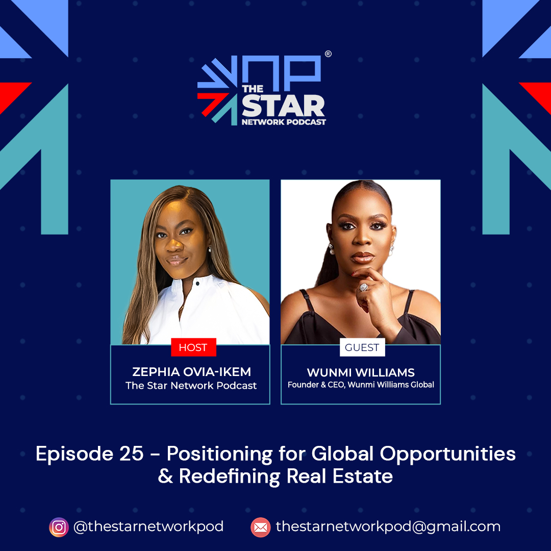 The Star Network Podcast 🎙🌟✨
“Positioning for Global Opportunities &amp; Redefining Real Estate” with Wunmi Williams, Founder &amp; CEO, Wunmi Williams Global and Host of The Star Network Podcast- Zephia Ovia-Ikem

Key areas we cover:
📌The Nakenohs Boulevard story as a platform for
