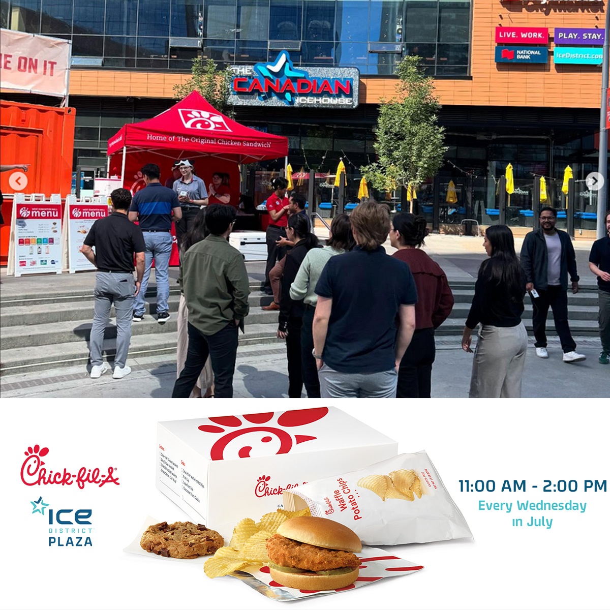IceDistrict's tweet image. 🍗 New week, same craving. 🍗
Chick-fil-A is back in ICE District Plaza today for your midweek lunch fix!
Don't miss out, see you at the chicken spot 🐔🔥