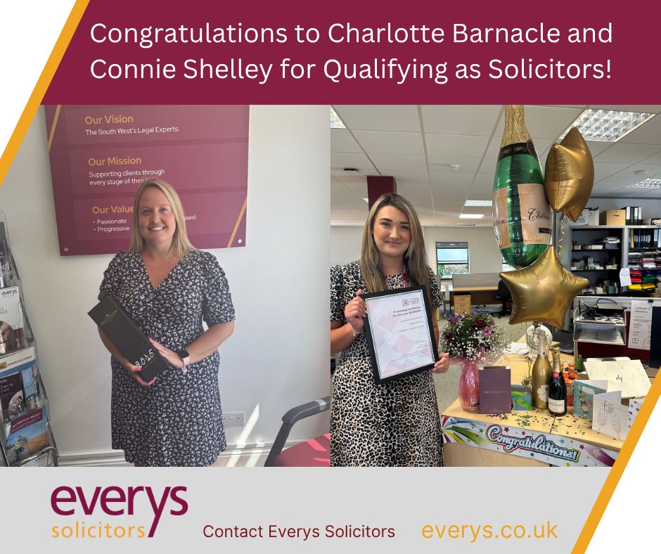 A huge congratulations to Charlotte Barnacle and Connie Shelley on qualifying as solicitors!🎉

This achievement marks an exciting new chapter for both, and we’re delighted to share in their success.

Well done, Charlotte and Connie! 👏

#NewlyQualifiedSolicitor #WeAreEverys