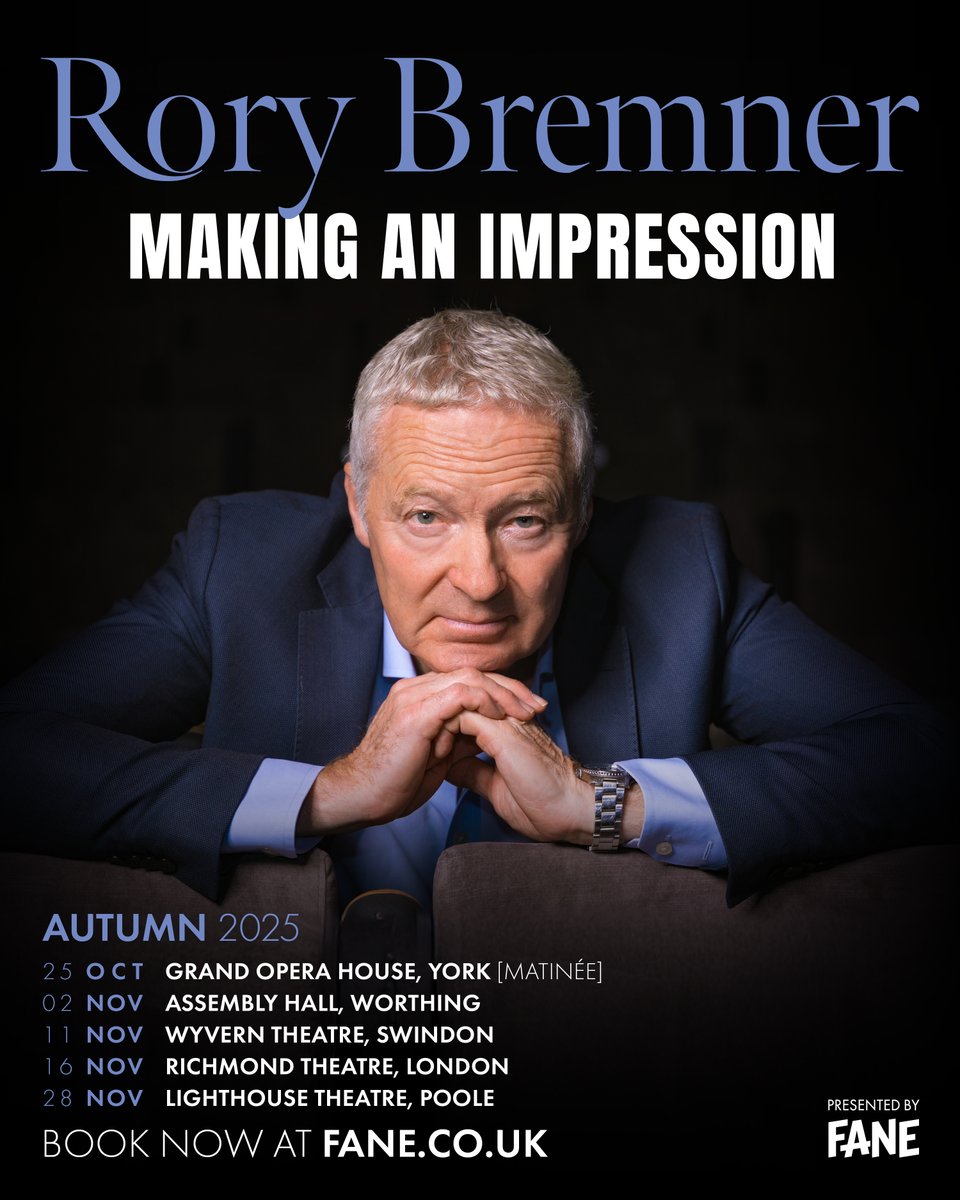 FaneProductions's tweet image. 🎭 NEW | He’s made an impression on you!
After a sell-out tour, @rorybremner will return to the stage with his gaggle of characters for 5 new dates this Autumn.
🎟️ fane.co.uk/rory-bremner