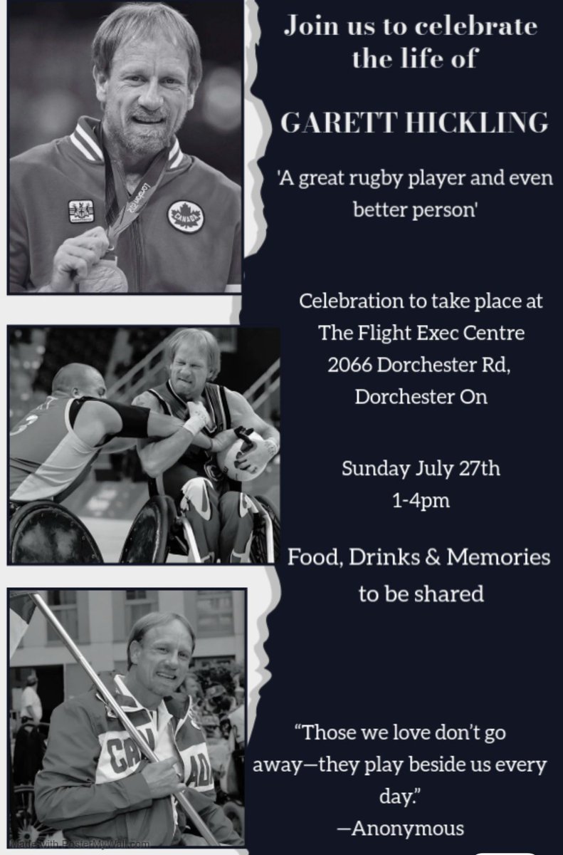 We’re heartbroken to share that Garett Hickling—Coach G—passed away two weeks ago.

A Paralympic legend and champion for para sport, his impact was felt across Canada. 

🕯 Celebration of Life:
📅 Sunday, July 27 from 1-4PM
📍 Dorchester, ON