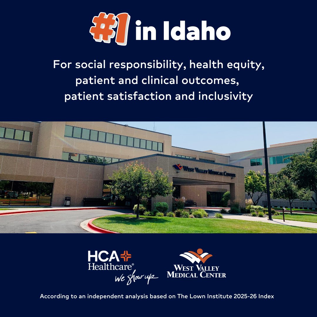NEWS RELEASE: West Valley Medical Center sweeps #1 rankings in Idaho - highlighting leadership in health equity, patient outcomes, and commitment to serving as an inclusive community partner. Read the full update: westvalleymedctr.com/about/newsroom…