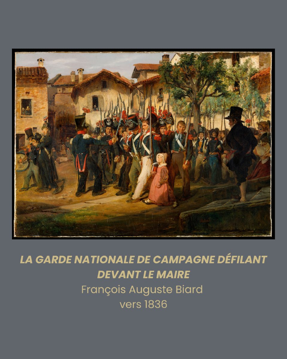 MuseeArmee's tweet image. [#BeauxArts] 🖼️ English below 👇 Ce tableau de François-Auguste Biard représente la garde nationale, une milice citoyenne qui fut sous le commandement de La Fayette !

🪖 Instituée en 1789, son rôle était d&apos;assurer le maintien de l&apos;ordre dans chaque commune en temps de paix et la…