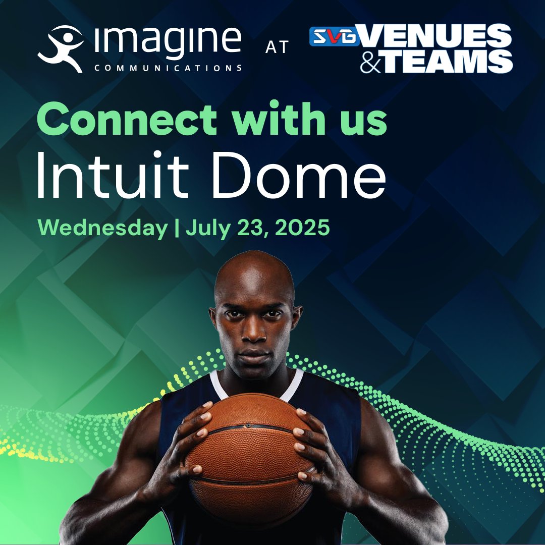 Imagine Comms (@imagine_comms) on Twitter photo Join the Imagine team at the <a href="/sportsvideo/">Sports Video Group</a> Venue & Teams Summit on 23 July at the Clippers’ new Intuit Dome!
See our flagship solutions in action and hear John Mailhot on the 2:25 pm panel, "The Future of Control Rooms: Leaders Talk 4K, IP, and More".
👉 myimagine.tech/4nzypVj Join the Imagine team at the <a href="/sportsvideo/">Sports Video Group</a> Venue & Teams Summit on 23 July at the Clippers’ new Intuit Dome!
See our flagship solutions in action and hear John Mailhot on the 2:25 pm panel, "The Future of Control Rooms: Leaders Talk 4K, IP, and More".
👉 myimagine.tech/4nzypVj