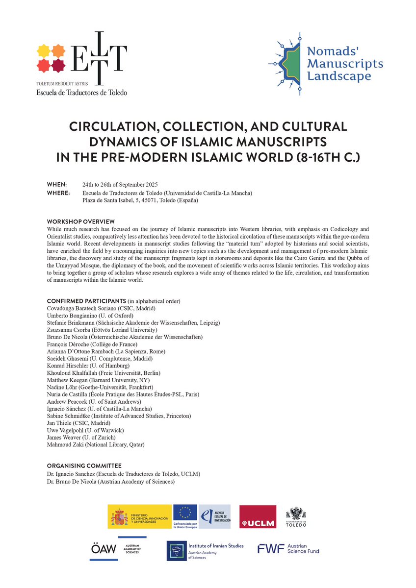 La Escuela de Traductores de Toledo y la Academia Austríaca de las Ciencias celebran el congreso internacional "Circulation, Collection, and Cultural Dynamics of Islamic Manuscripts in the Pre-Modern Islamic World (8th–16th c.)", del 24 al 26 de septiembre en la ETT.