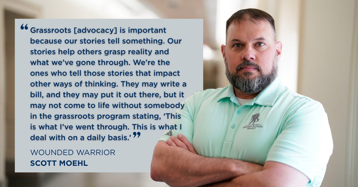 wwp's tweet image. Warriors’ stories change minds. You don't need to be a policy expert to have a real impact on legislation. Grassroots voices like Scott’s keep veterans’ needs front and center where they belong. #WWPAdvocacy