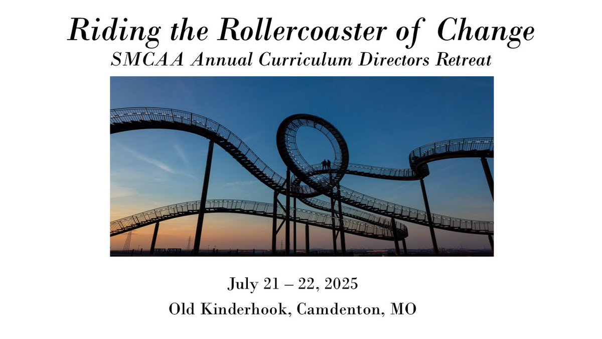 SMCAAjcmo's tweet image. Come join us at the SMCAA Curriculum Directors Retreat as we explore the notion of change, look at changes coming down the stream, and how we can meet these challenges head on! Visit smcaa.org/training/summe… for more information and to register for this summer PD opportunity!
