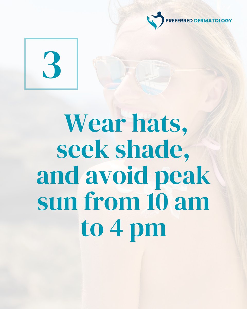 preferred_derm's tweet photo. Experiencing hot temps, high humidity, &amp; intense sun? Here’s how to keep your skin happy and healthy all summer:  
- Use broad-spectrum SPF 30+ daily 
- Switch to lightweight moisturizers and gel-based cleansers 
- Wear hats and seek shade 
- Use gentle products and stay hydrated https://t.co/cGnuj6BZEv