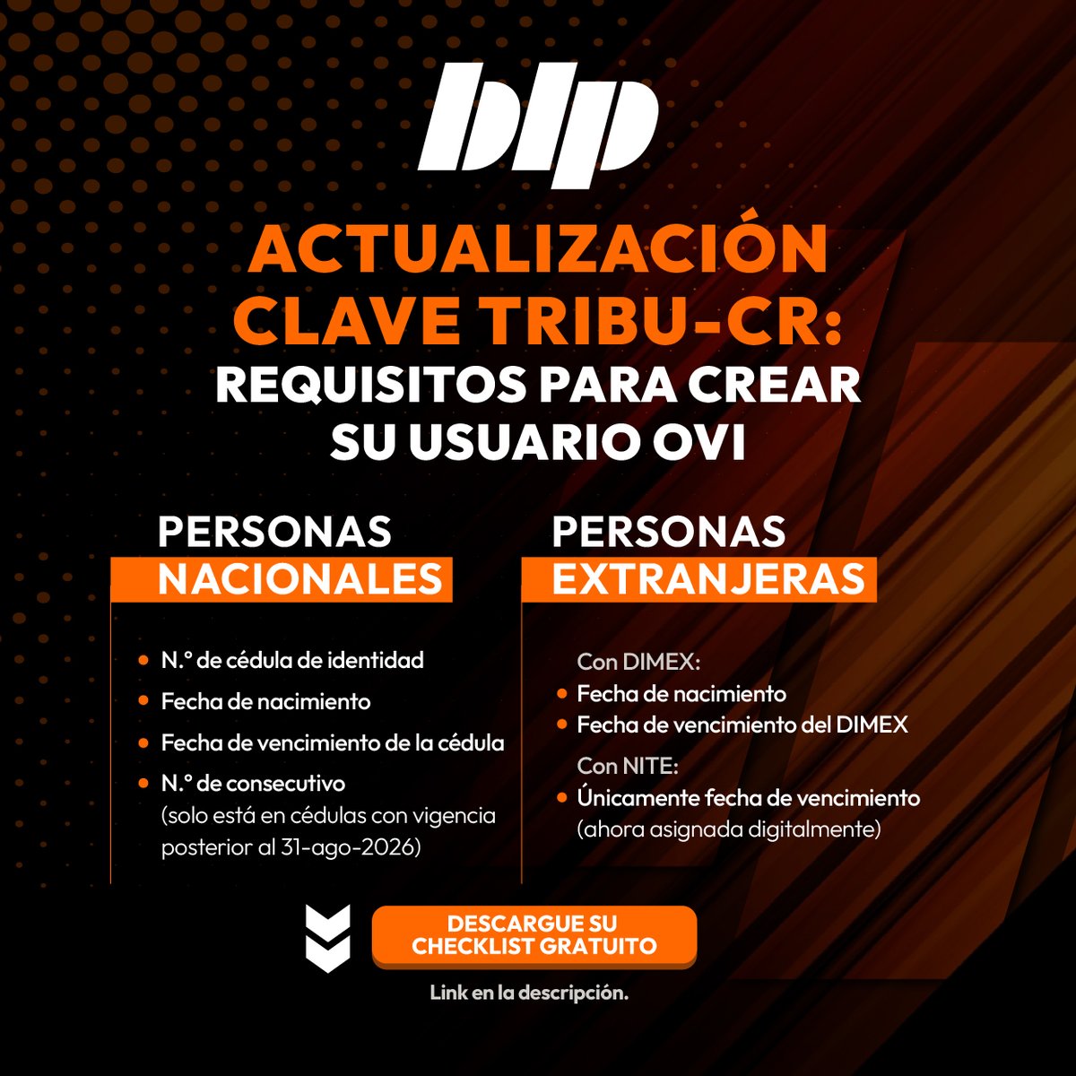 Como parte de la implementación de TRIBU-CR, es fundamental que sus equipos conozcan los datos necesarios para generar usuarios en la Oficina Virtual (OVI).
📥 Descargue nuestro Checklist de Preparación TRIBU-CR  blplegal.com/hacienda-digit…
#BusinessLawPartners #HaciendaDigital