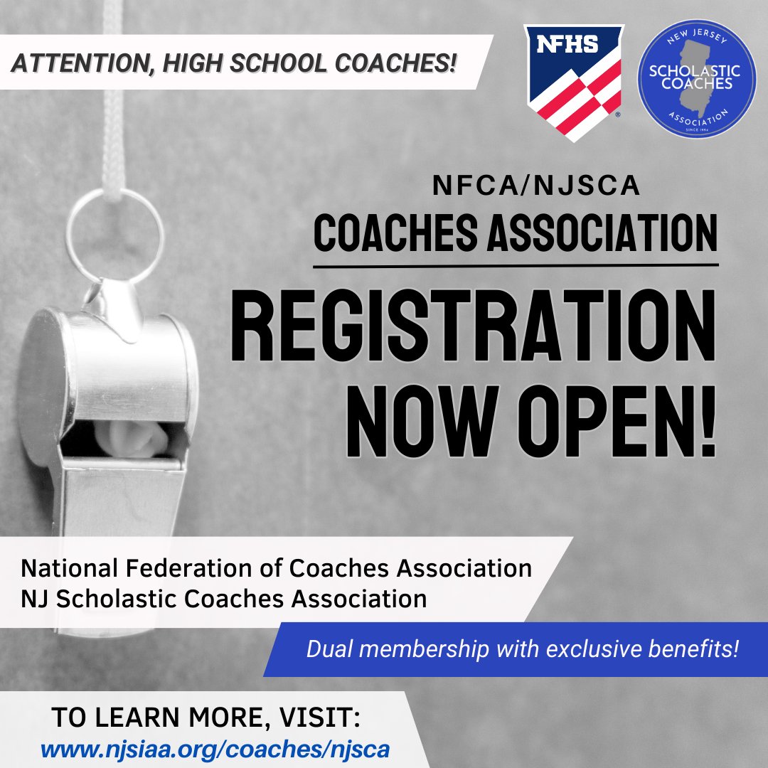 NJSIAA's tweet image. Attention Fall Sport Coaches: National Federation of Coaches Association/NJ Scholastic Coaches Association Membership enrollment is now open for the 2025-2026 year. Click here to learn more: bit.ly/42d0ZDd