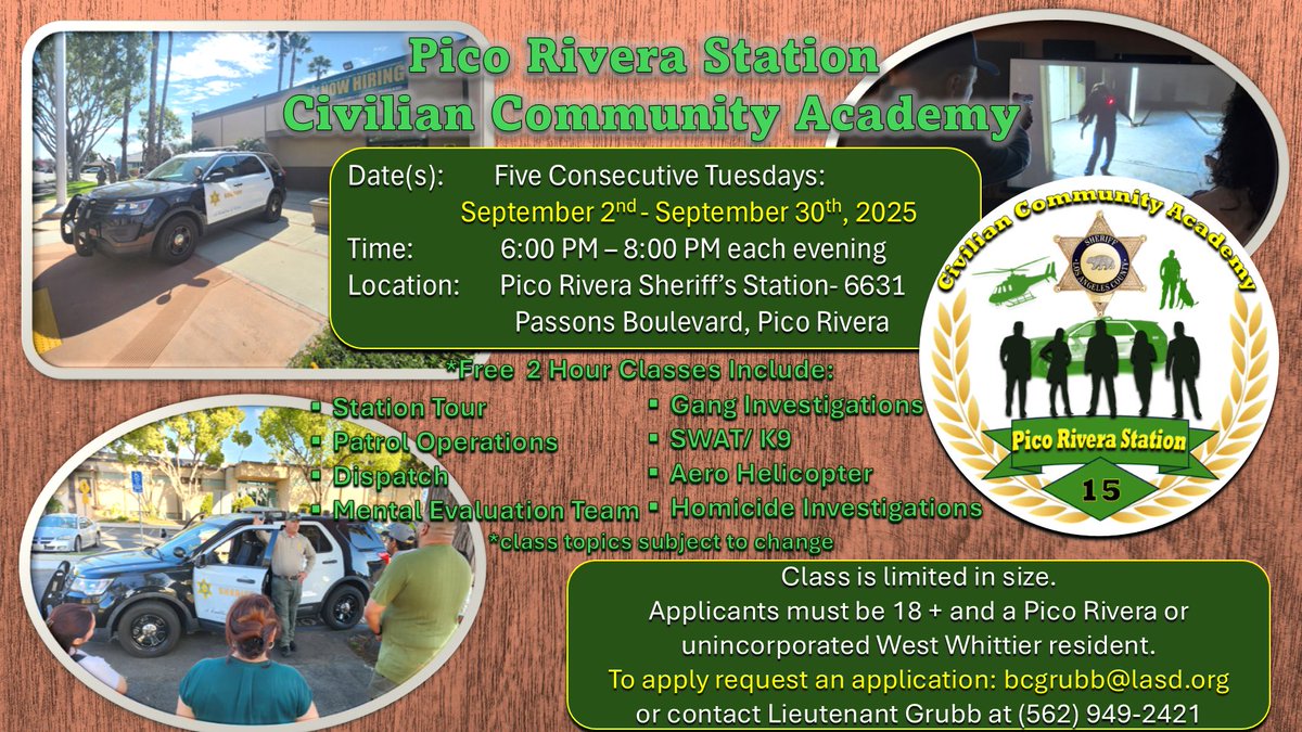 Hey #PicoRivera and #WestWhittier, We are proud to invite our community to the fall session of the CCA in September! If you'd like to learn about how your police operate to address public safety,  join us! More:  m.facebook.com/story.php?stor…