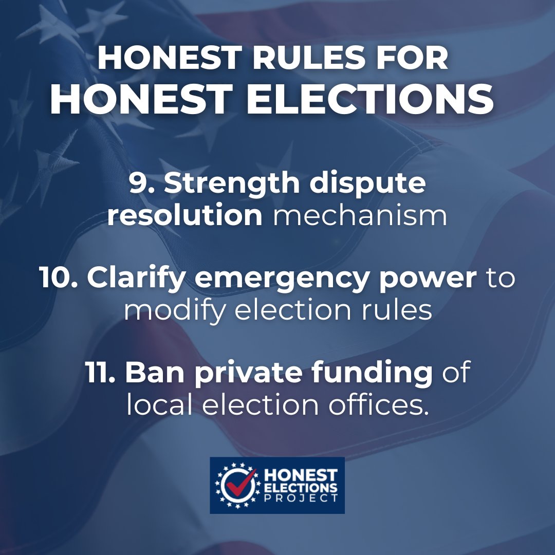 honestelections's tweet image. Election laws must be clear, fair, and built to withstand.
From disputes to emergencies to outside influence, these final rules ensure resilience. 💪