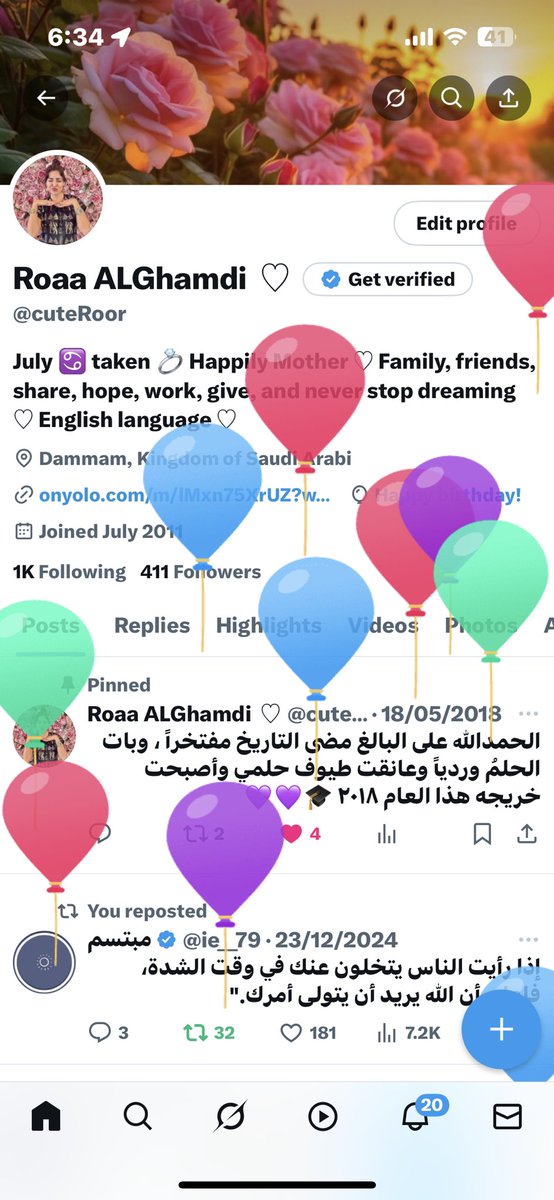 cuteRoor's tweet photo. للابد ادخل هنا عشان أشوف بلاونات يوم ميلادي كل عام وأنا بخير ويجعل أيامي الجايه سعاده في سعاده ويرزقني يارب على قد نيتي 💜
💖 sweet age to me 💖 https://t.co/9SrpjldunP