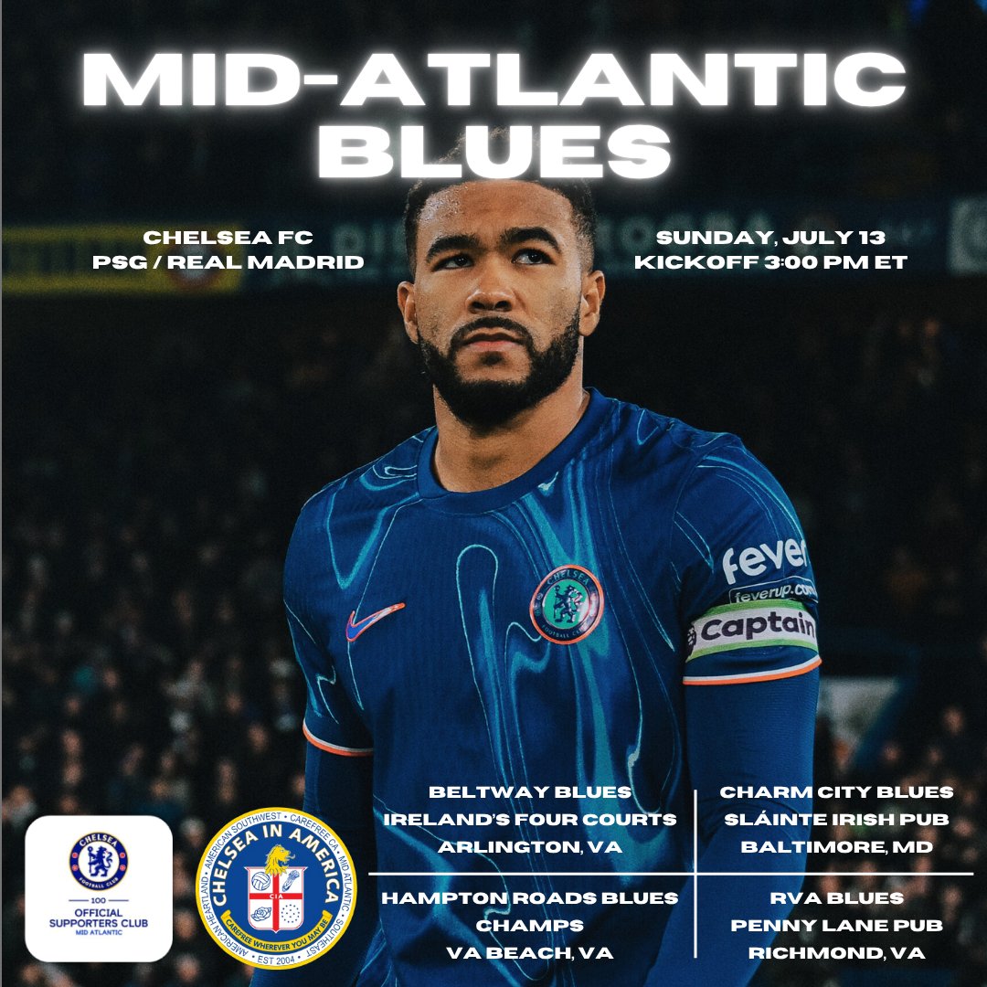 Chelsea is in the Club World Cup final!

If you’re making the trip, we’ll be tagging along with NY Blues and all the fun activities they have planned. 

If you’re not making the trip to NJ, consider joining us at one of our pubs. And get there early!

Up the Chels!
#KTBFFH #CWC