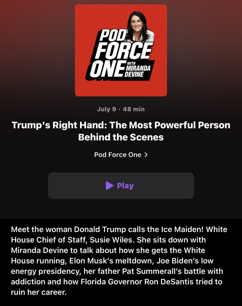 MattMackowiak's tweet photo. Great new #PodForceOne episode with @mirandadevine interviewing Trump WH CoS Susie Wiles. https://t.co/Vm0252zm6G