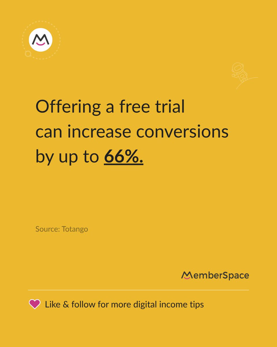 memberspace's tweet image. People hesitate to buy what they can’t try.
A free trial builds confidence and removes friction.

#freetrial #conversionboost #membershipsales #memberspace