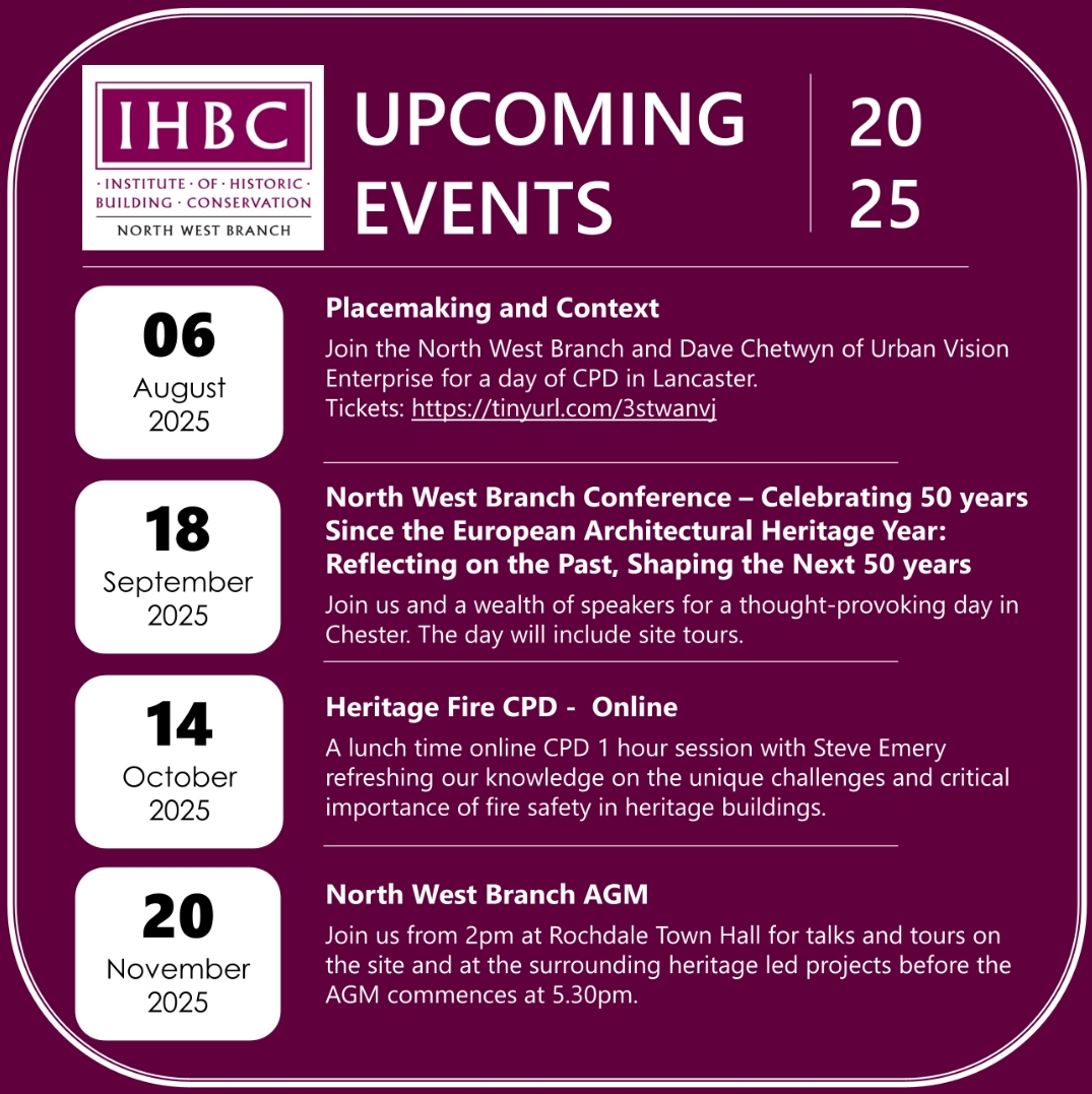 🚨 IHBC North West - Upcoming Events 🚨 

We are pleased to announce our series of CPD and networking events which will take place over the coming months. Save the dates in your diary and we hope to see you there! ⬇️ 

Details for individual events to follow shortly.