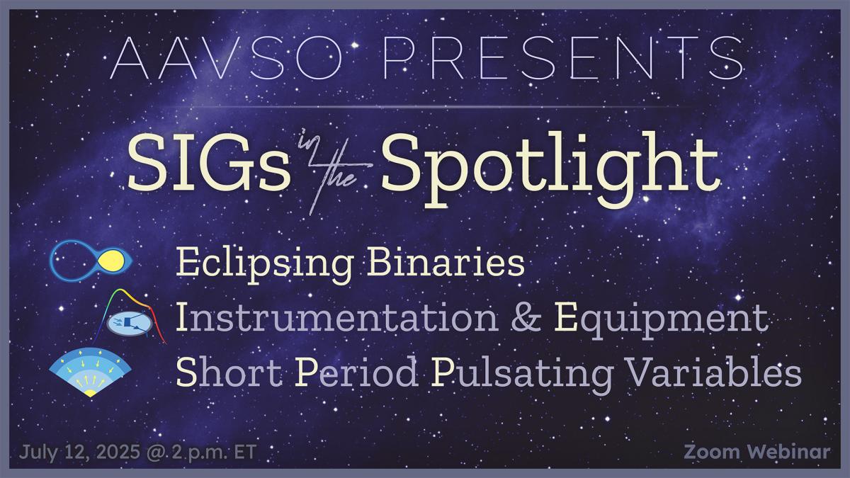 Enjoy observing variables due to stellar alignments or pulsations? Like learning about hardware used to observe the night sky?

Register for Saturday’s webinar to learn about the Eclipsing Binaries, SPP Objects, and Instrumentation &amp;   Equipment sections.

linkly.link/2BR80