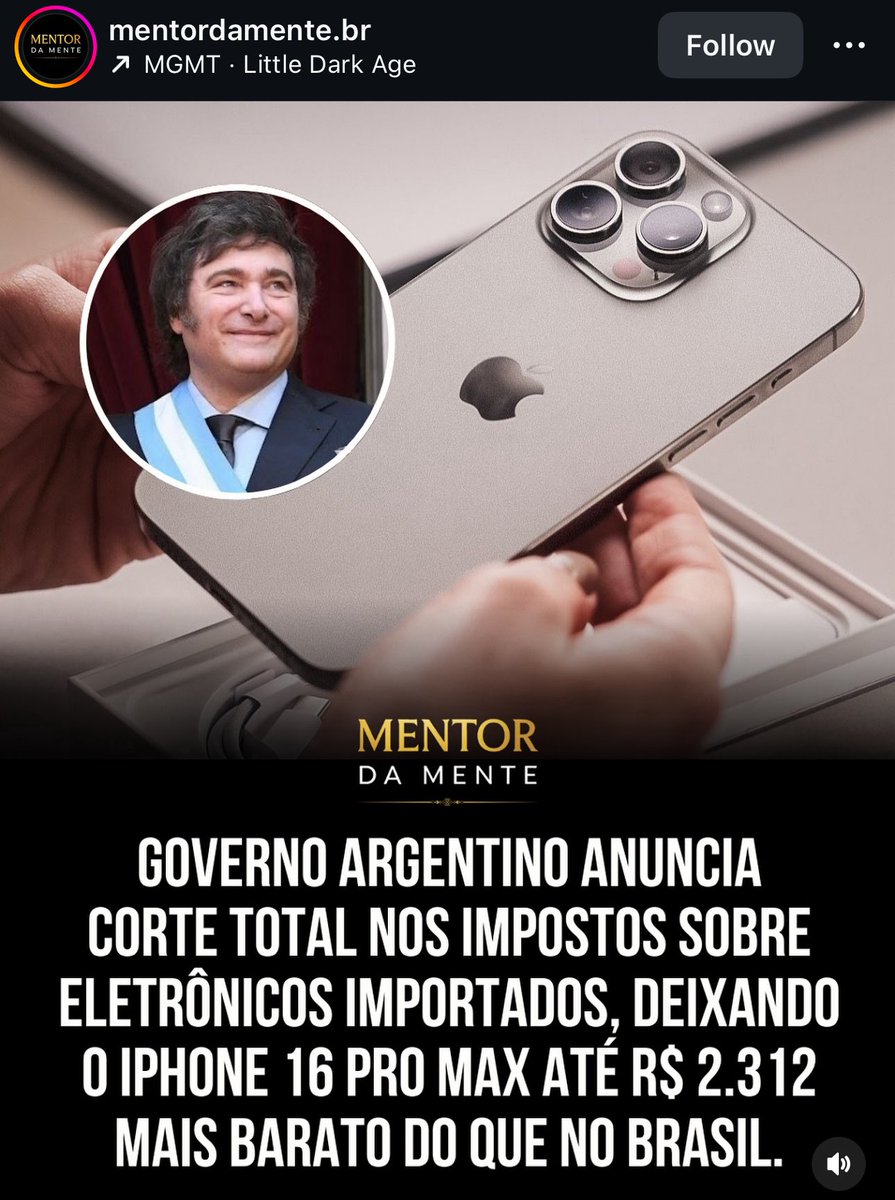 Lula e Taxad só pensando em aumentar impostos, enquanto que na Argentina com <a href="/JMilei/">Javier Milei</a> ocorre justamente o contrário.

Esse é o resultado👇