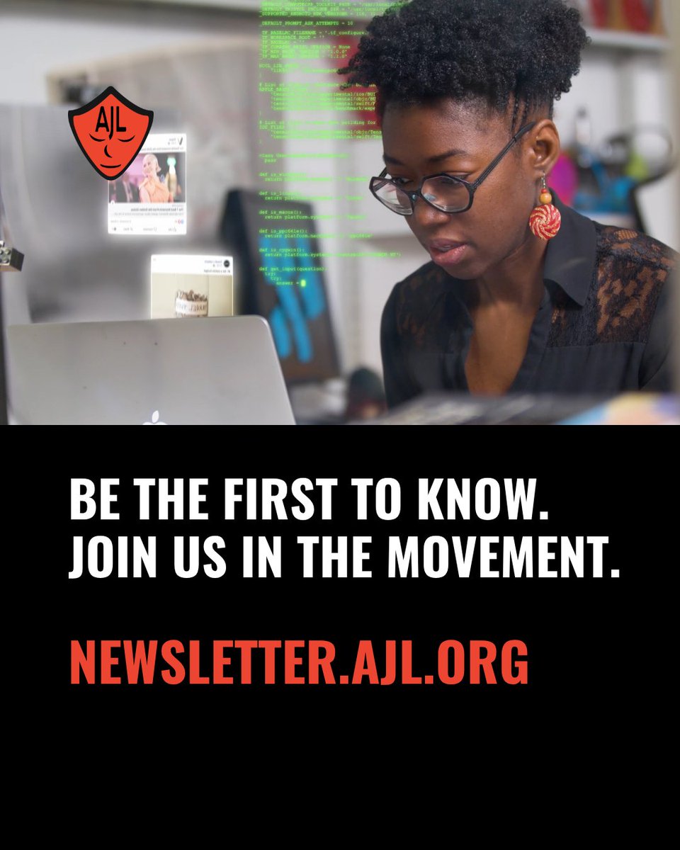 AJLUnited's tweet image. 🥵 AJL is coming in HOT this summer! We’ve got a lot going on this month – from the release of our new #FreedomFlyers✈️ report to our ongoing #CodedBiasWorldTour.
Don’t miss the latest campaigns, events, and newest education resources by signing up for the AJL newsletter 🔔…