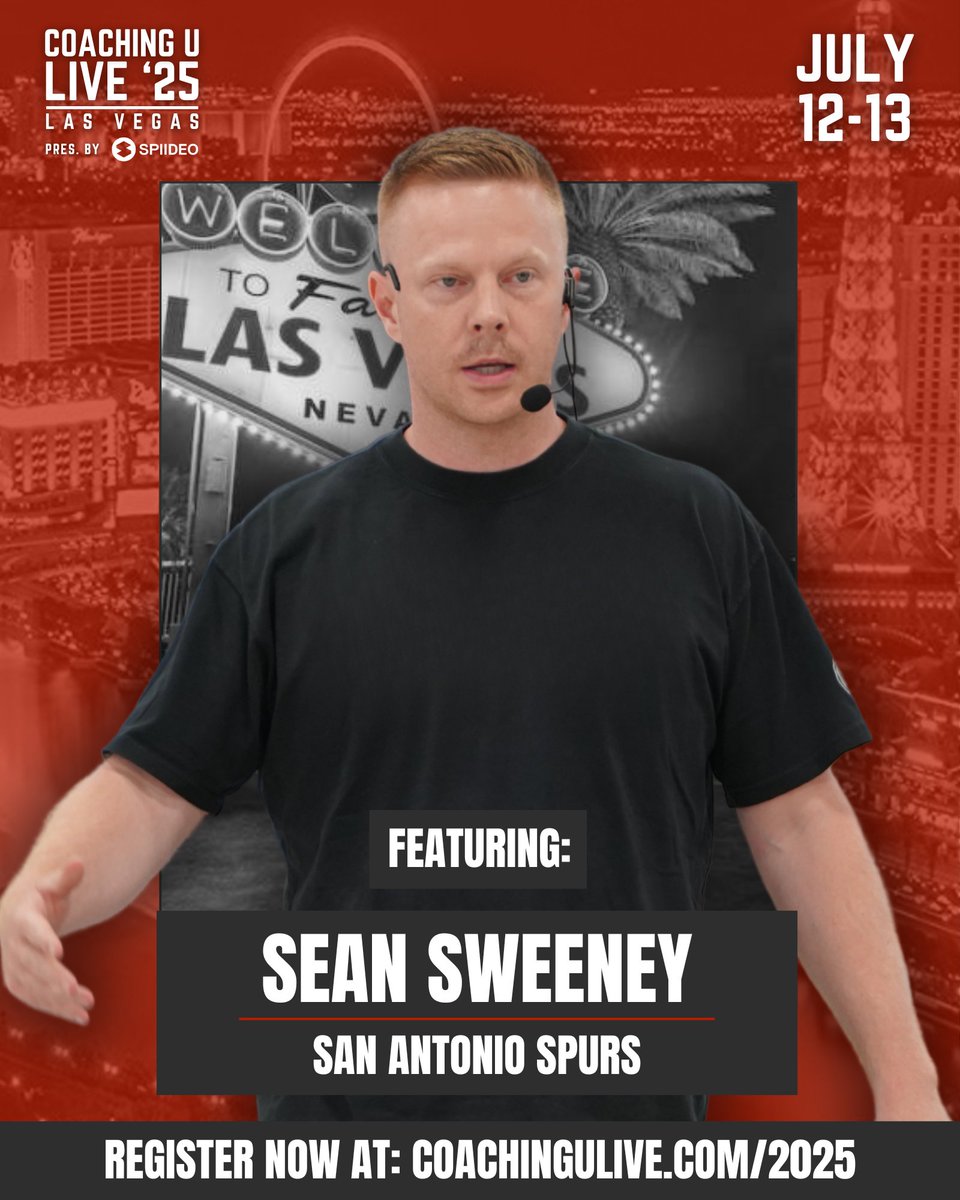 🏀 Join us in Las Vegas this summer for Coaching U Live 2025 pres. by <a href="/spiideo/">Spiideo</a> featuring Spurs associate head coach Sean Sweeney!
 
🗓️ July 12-13, 2025 
📍 Las Vegas, NV  

🎟️ Register for individual tickets and coaching staff packages today!
🔗 coachingulive.com/2025