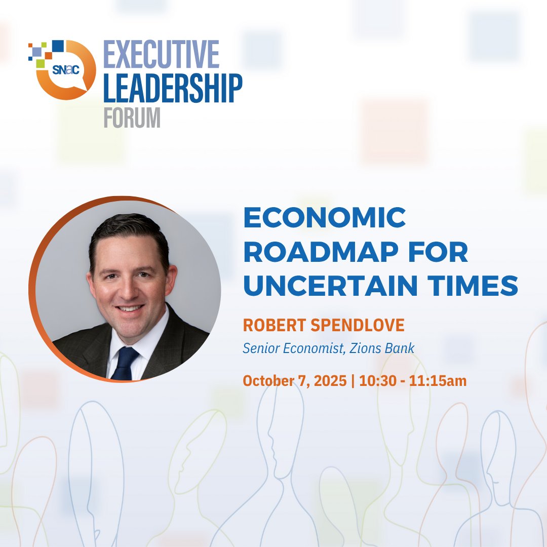 Join us at SNAC’s Executive Leadership Forum and gain critical economic foresight from Zions Bank Senior Economist Robert Spendlove.​

🗓 October 6-8, 2025​
📍 Montage Deer Valley, Park City, UT

snacintl.org/event/executiv…​
​
#ELF2025 #ExecutiveLeadershipForum