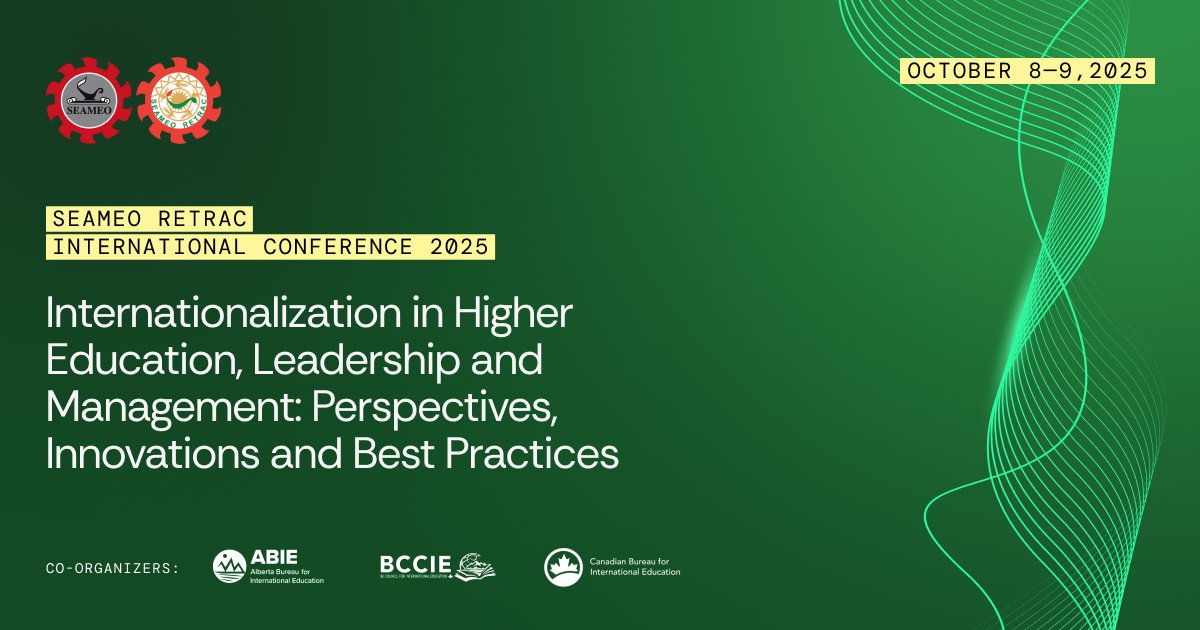 BCCIE's tweet image. The SEAMEO RETRAC International Conference, co-hosted by BCCIE, CBIE, and ABIE, is taking place October 8-9, 2025 in Ho Chi Minh City, Vietnam. The Organizing Committee is inviting the submission of abstracts and papers by July 31. Find out more here: ow.ly/G42L50VOCM6