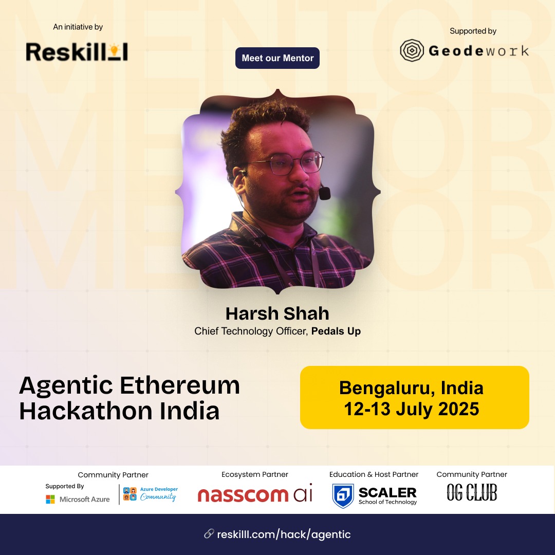 🚀 Meet the Minds Behind the Magic

We’re thrilled to introduce our mentors for Agentic Ethereum Hackathon India, brought to you by <a href="/Reskilll/">Reskilll</a>  and supported by @Geodework  .
These tech trailblazers will guide you through 30 hours of innovation, ideas, and execution!

💬 Build