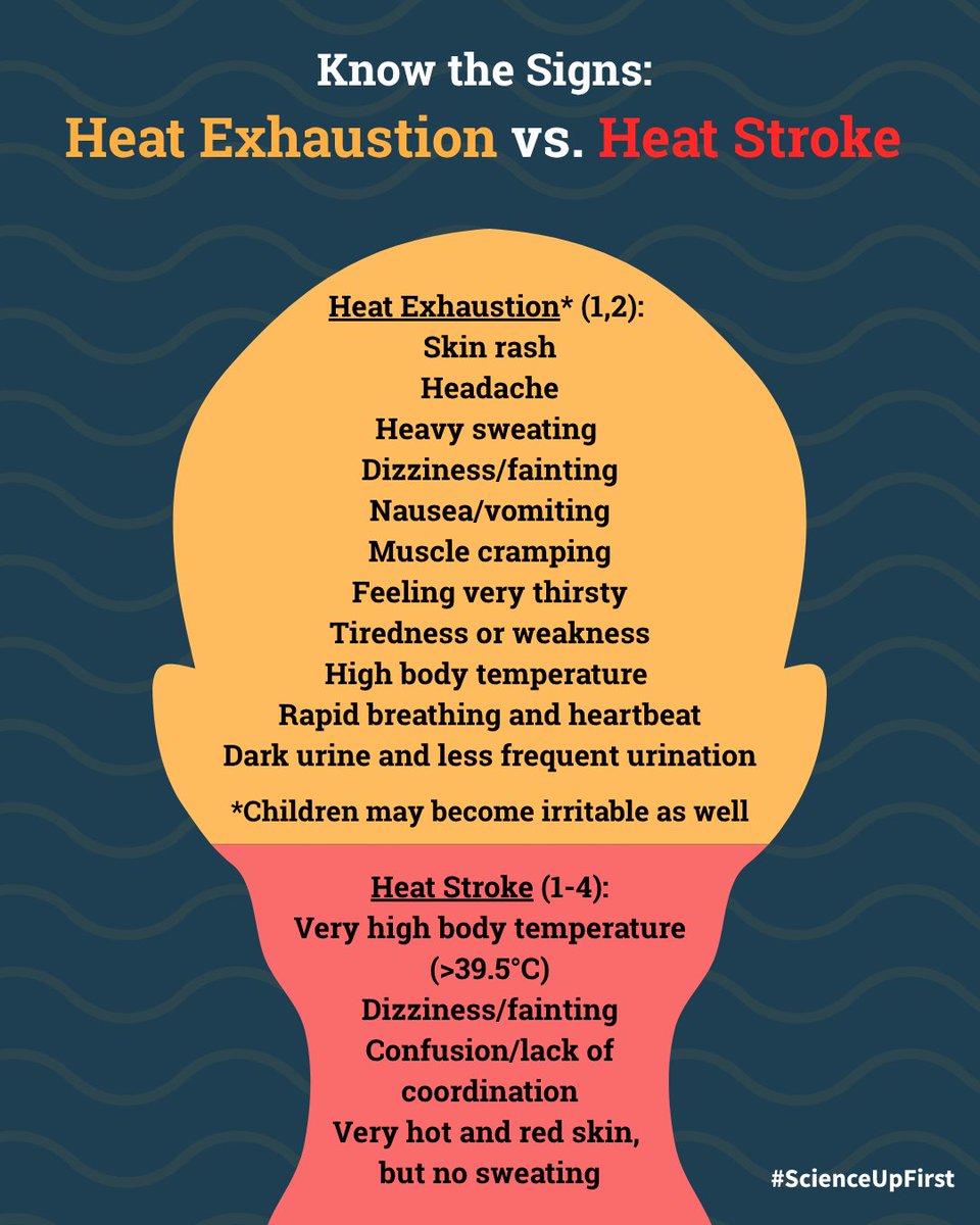 ScienceUpFirst's tweet image. Heat exhaustion and heat stroke are very serious conditions and it’s a good idea to know what to do if you or someone you know is affected.
See our post for how to combat these heat induced illnesses and how to avoid them altogether. 👇scienceupfirst.com/seasonal/know-…
#ScienceUpFirst