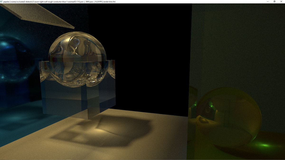 tigratigratigra's tweet image. new laser engraving algo for better processing of caustics and specular. adds noise but maybe it can be smoothed by chi-quared progressive photon mapping.
settings &quot;off&quot;, &quot;more&quot;, &quot;max&quot;
#sppm #experimental