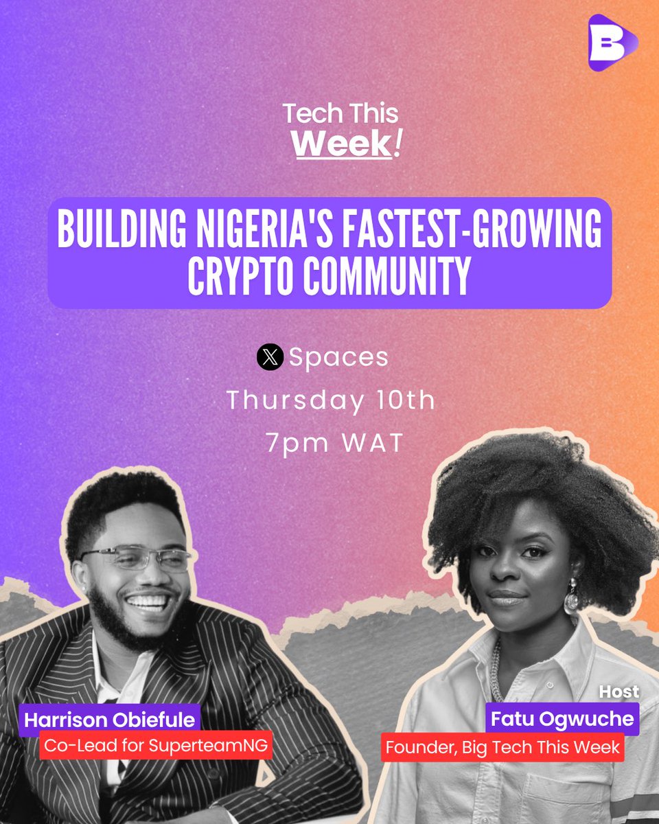 Fatu (@fatuogwuche) on Twitter photo Nigeria ranks as Top 2 of the biggest cryptocurrency markets in Africa.
With the SEC granting licenses to crypto startups to boost adoption, <a href="/SuperteamNG/">Superteam Nigeria</a> has been building the fastest-growing crypto community in Nigeria via @Solana.
Excited to chat with seasoned web3 vet Nigeria ranks as Top 2 of the biggest cryptocurrency markets in Africa.
With the SEC granting licenses to crypto startups to boost adoption, <a href="/SuperteamNG/">Superteam Nigeria</a> has been building the fastest-growing crypto community in Nigeria via @Solana.
Excited to chat with seasoned web3 vet