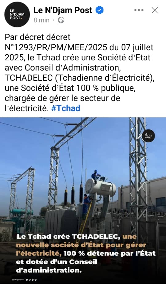 ISSAALIBARKA's tweet photo. L'État lance une nouvelle entreprise publique. Espérons une rupture avec le passé : népotisme, incompétence, détournements… On en a vu trop s'effondrer. La transparence et la rigueur sont plus que jamais nécessaires.
#Tchad   #Gouvernance #Responsabilité https://t.co/cLPe4eLo6q