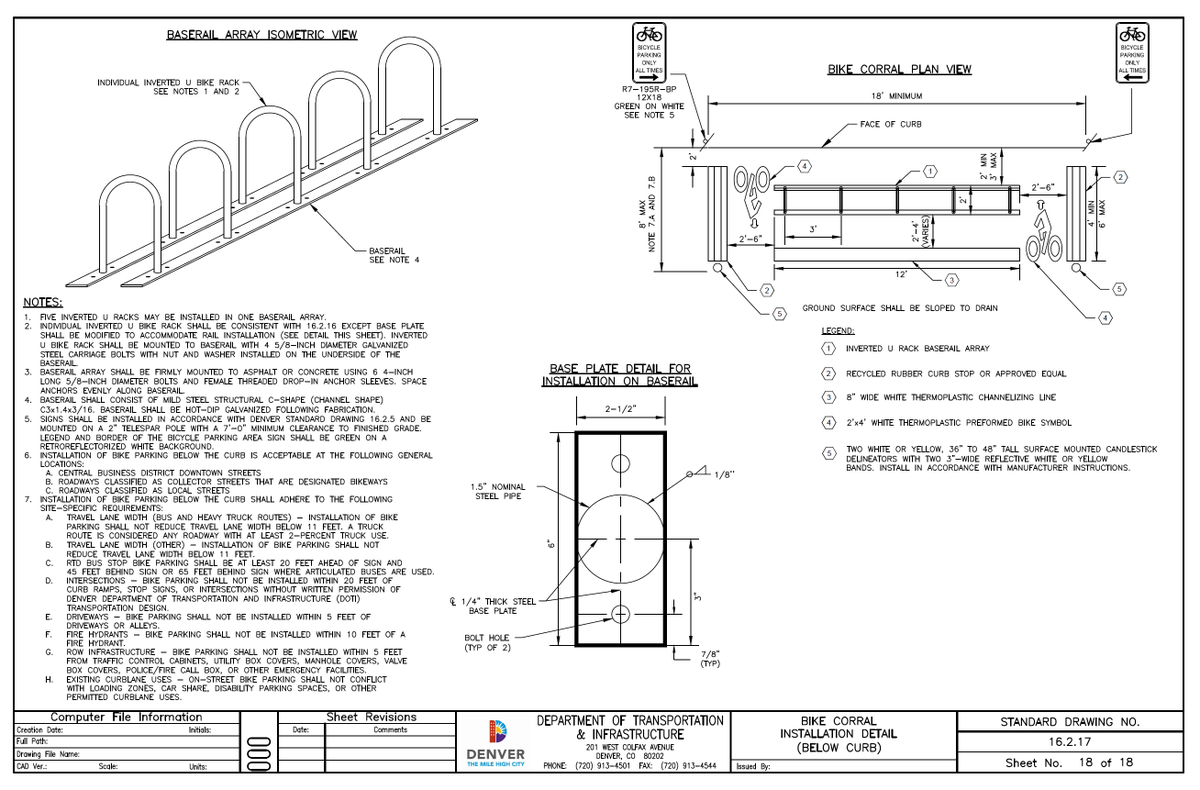 BikeDenver5280's tweet image. #BikeDenver parking standards &amp;amp; requirements for bike+ parking assets located in the Public’s Right of Way.
Mushroom heads are supported and when not employed, tamper resistant security nuts are required.
Online Standards &amp;amp; Bike+ Parking Program Info: denvergov.org/parking