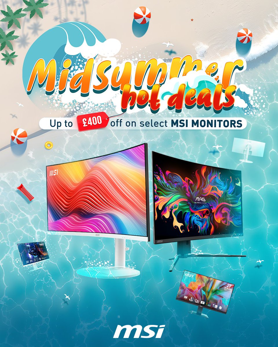 awdit's tweet image. ☀️ MSI SUMMER REFRESH HEATS UP 🌡 ☀️
From June 10th to 28th July, we’re cranking up the heat further with sizzling deals on MSI monitors! 🔥 Whether you’re levelling up your setup or starting from scratch, now’s your time to save big.
Shop the sale: awd-it.co.uk/deals/promotio……