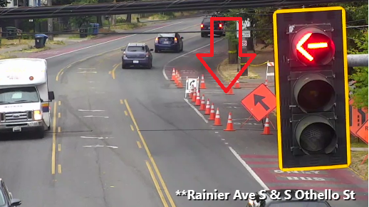SBバスレーンをブロックするS Fontanelle StのRainier Ave