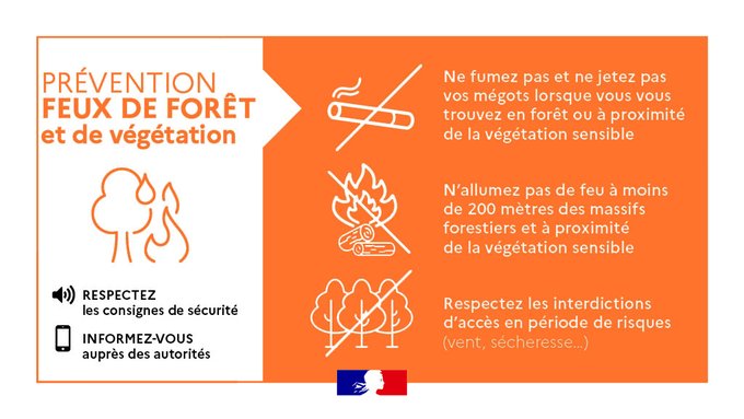 PrefetVendee's tweet photo. Prévention des incendies de #forêt :
interdictions temporaires liées au passage au niveau de risque « élevé » #Vendée
Afin de prévenir le risque d’incendie, le @PrefetVendee au regard de l’état actuel de la végétation, a décidé d’interdire temporairement, dans tous les #bois et forêts supérieurs à 0,5 ha et jusqu’à une distance de 200 mètres de ces derniers, les activités pouvant aggraver le risque.
Retrouvez l'ensemble de ces mesures sur https://t.co/muwYwbfcWE