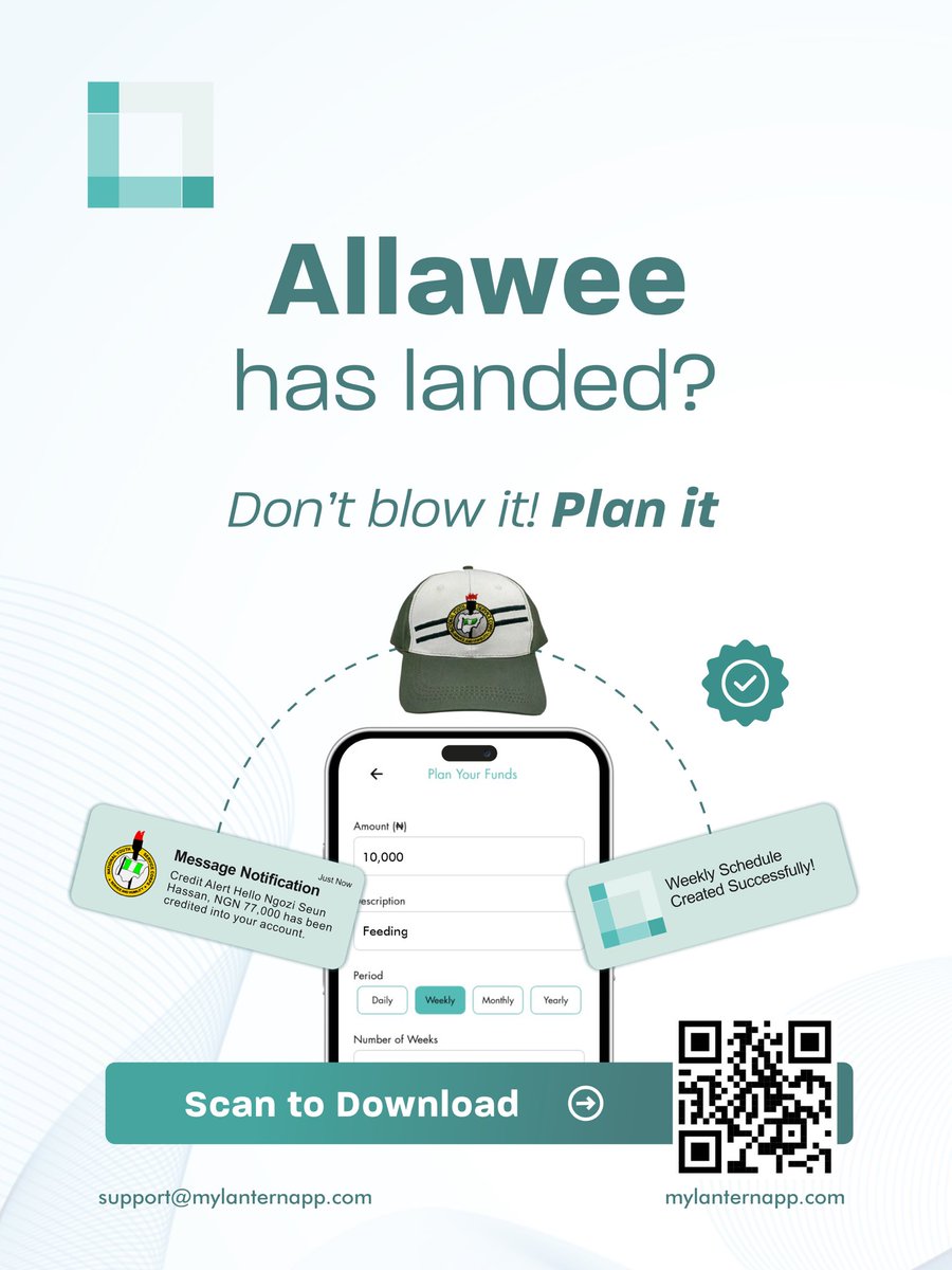 mylanternapp's tweet image. Have a fruitful service year and plan for an even better future after your POP.
Download My-Lantern now!
#youthcorpers #nysc #corpmember #allawee