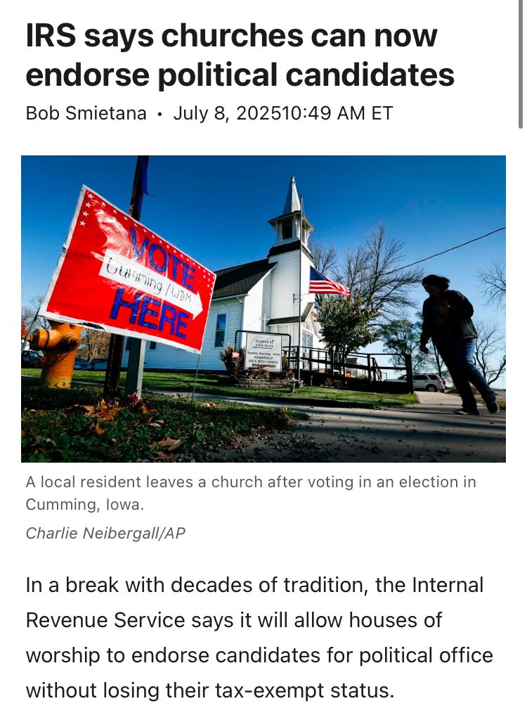 It seems like this should be thee biggest &amp; perhaps ONLY news being covered at this point.
This is Christofascist fuckery.
Fuck the <a href="/GOP/">GOP</a> &amp; their handpicked perfect patsy, predator drumpf 

npr.org/2025/07/08/nx-…