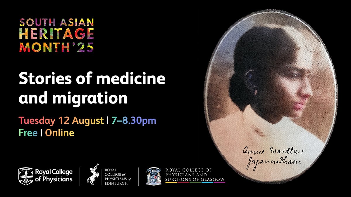 RCPmuseum's tweet image. On 12 August join the @rcphysicians, @RCPSGheritage & @RCPEHeritage heritage teams in a virtual discussion to share early archival research into records of South Asian doctors migrating to the UK, as far back as the 1840s.
Book free👉 …dicine_and_migration.eventbrite.co.uk
#SAHM @SAHM_UK