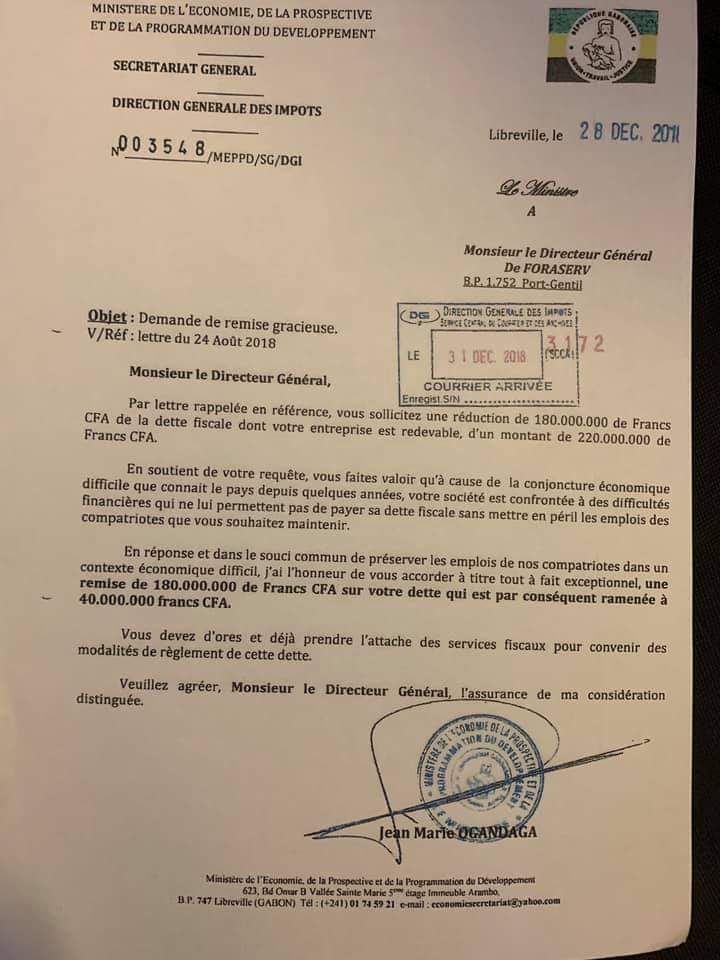 LeGabonLibre's tweet photo. Voilà comment les ministres de Ali Bongo detroussait l'Etat.
L'entreprise complice demande au ministre une réduction 
C'est du vol. 
Les impôts sur les impôts. Les impôts des sociétés sont calculés sur la base des bénéfices nets duments déclarés par l'entreprise elle-même. https://t.co/5hP1IdY0Zj
