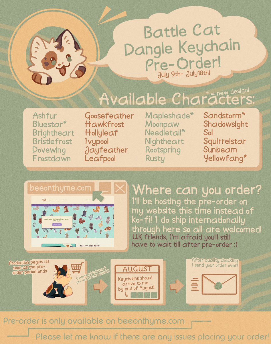 Howdy all! Battle Cats Keychain Pre-Order is up now!
The order period is today til the 18th (next Friday). All info below 🧵