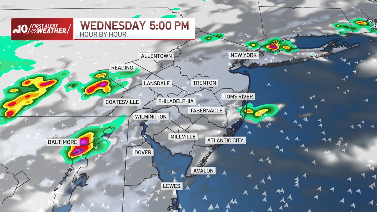 rjohnsontv's tweet image. .@NBCPhiladelphia's First Alert to severe storms is in effect for our whole region from 5pm tonight (7/9) until midnight. Damaging winds & flash flooding are the primary concerns. Though the intensity is too strong, here's an idea of what the radar may look like tonight.