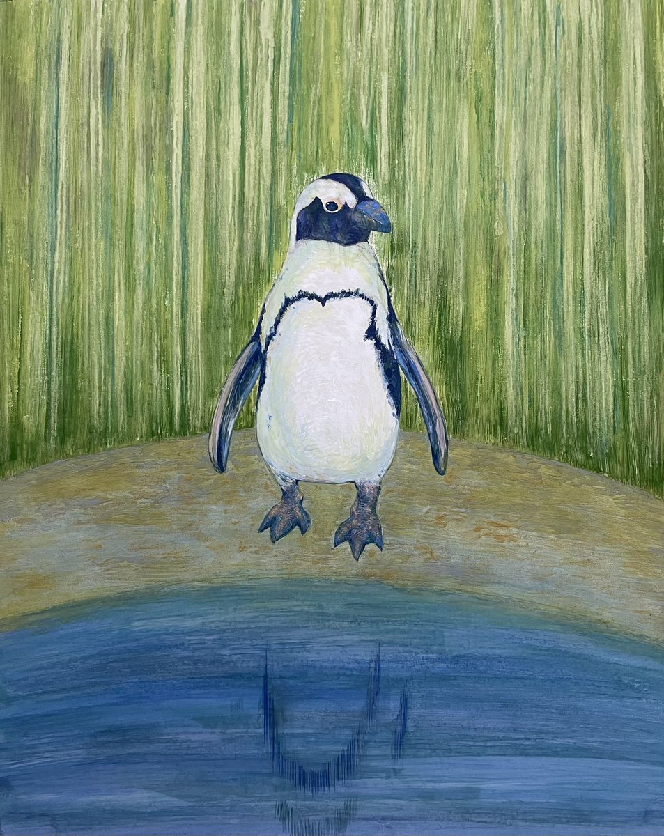 kalasu_M's tweet photo. ペンギン展は7/12(土)から。最新作はF30号のケープペンギン。 https://t.co/5p7NFlnMbU