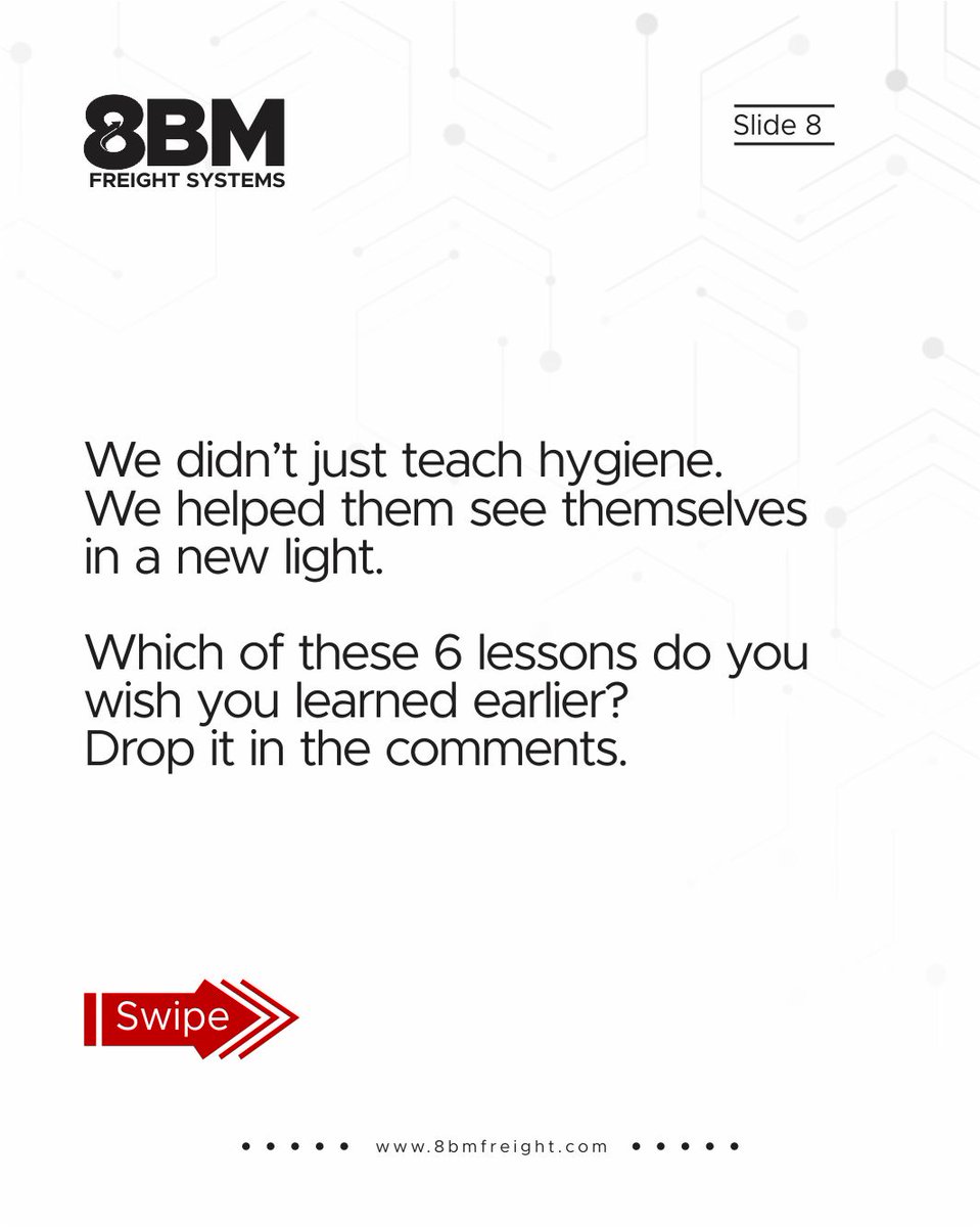 8BMFreight's tweet photo. Incase you missed out on our Code Create Care CSR Event. Here are 6 Key lessons from our Puberty, hygiene and mental health awareness talk.
#8BM #8BMfreight #CodeCreateCare https://t.co/iHC4FN6f7b