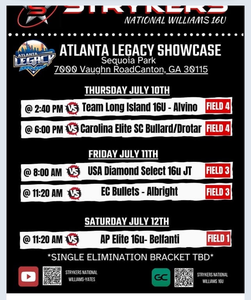 Our Atlanta legacy schedule!!! <a href="/NationalEsparza/">Strykers National Esparza 🚂</a>